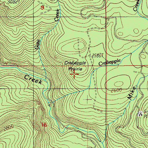Topographic Map of Crabapple Prairie, OR