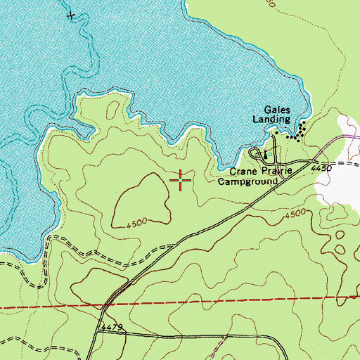 Topographic Map of Crane Prairie Recreation Site, OR