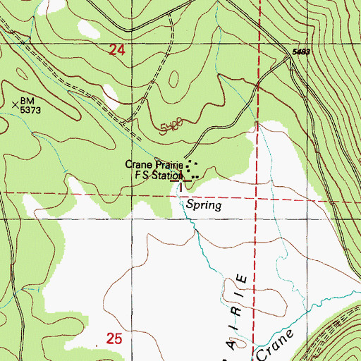Topographic Map of Crane Prairie Guard Station, OR
