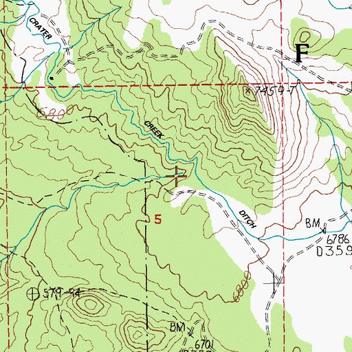 Topographic Map of Crater Creek Ditch, OR