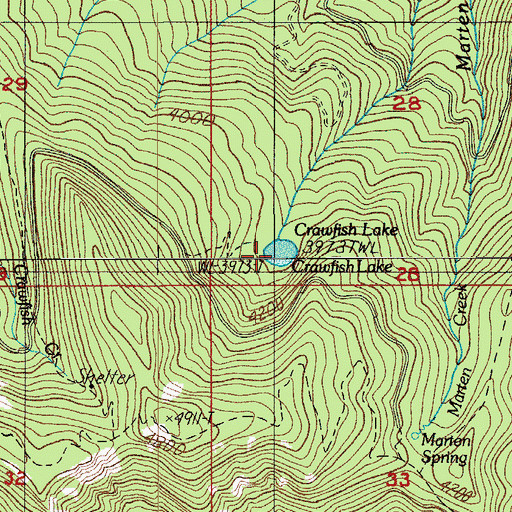 Topographic Map of Crawfish Lake, OR