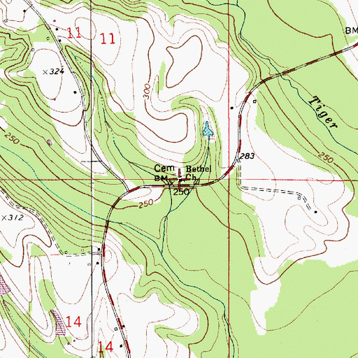 Topographic Map of Bethel Church, AL