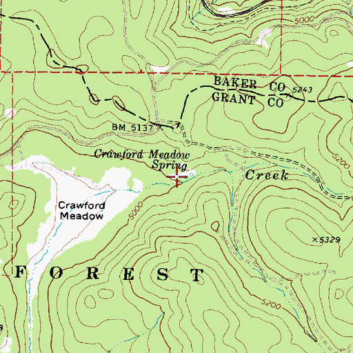 Topographic Map of Crawford Meadow Spring, OR