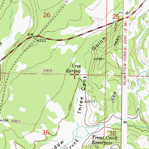 Topographic Map of Cree Spring, OR