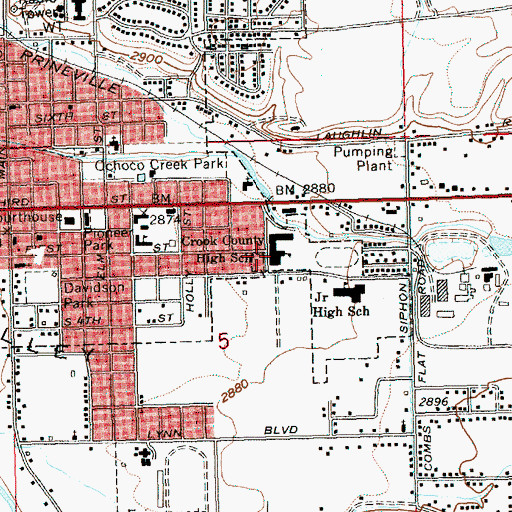 Topographic Map of Crook County Middle School, OR