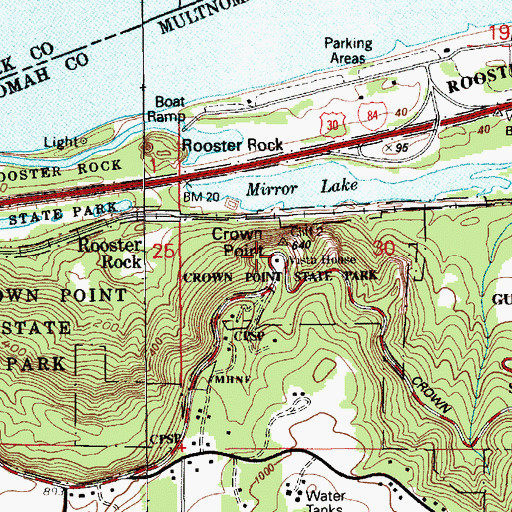 Topographic Map of Crown Point, OR
