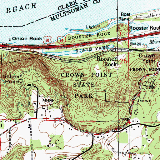 Topographic Map of Crown Point State Park, OR