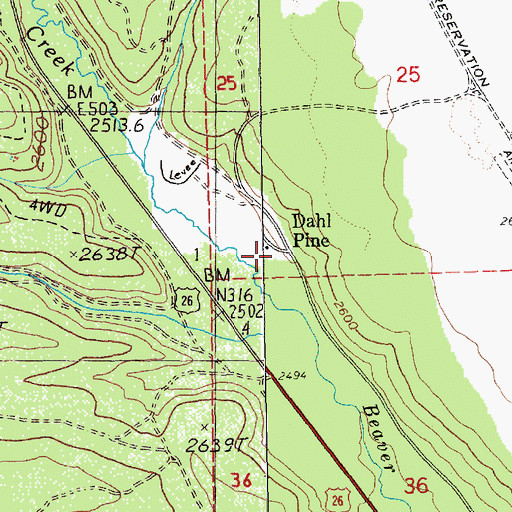 Topographic Map of Dahl Pine, OR