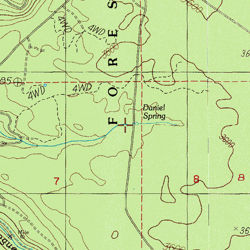 Topographic Map of Daniel Spring, OR