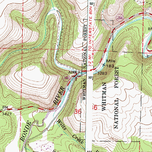 Topographic Map of Dark Canyon, OR