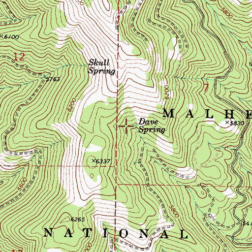 Topographic Map of Dave Spring, OR