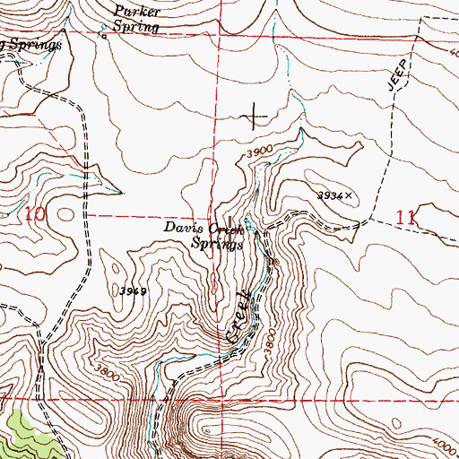 Topographic Map of Davis Creek Springs, OR