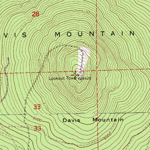 Topographic Map of Davis Mountain, OR