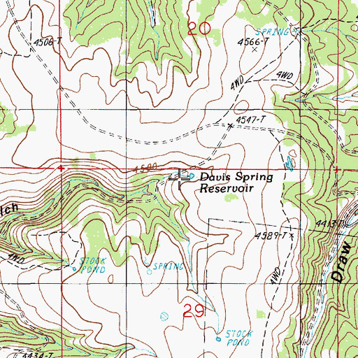 Topographic Map of Davis Spring Reservoir, OR