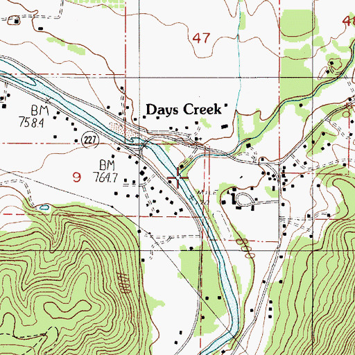 Topographic Map of Days Creek, OR