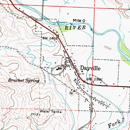 Topographic Map of Dayville, OR