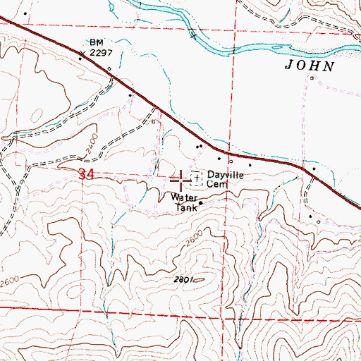Topographic Map of Dayville Cemetery, OR