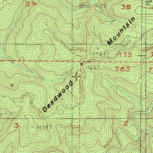 Topographic Map of Deadwood Mountain, OR