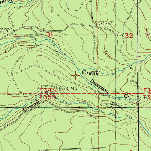 Topographic Map of Deception Creek, OR
