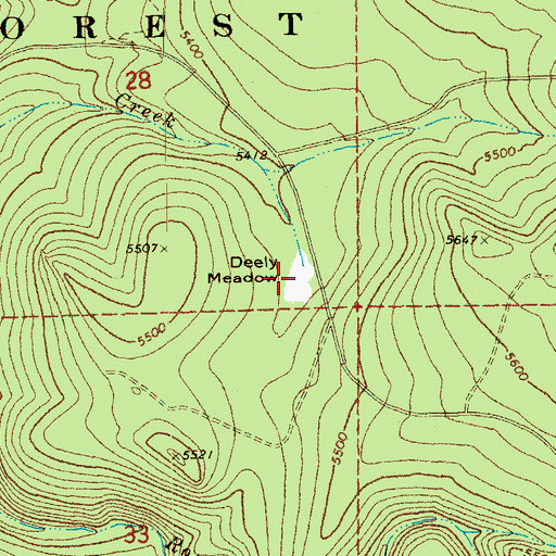Topographic Map of Deely Meadow, OR