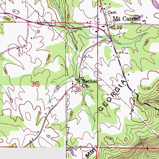 Topographic Map of Bethel Church, AL