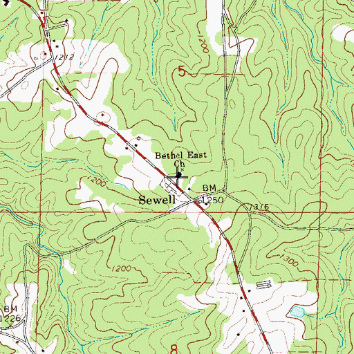 Topographic Map of Bethel East Church, AL