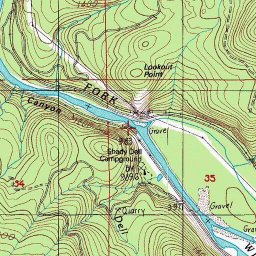Topographic Map of Dell Creek, OR
