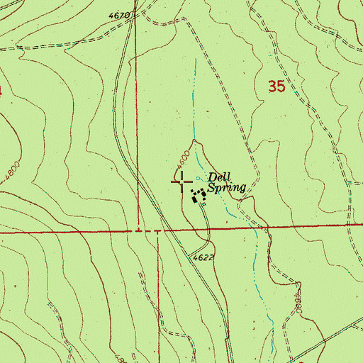 Topographic Map of Dell Spring, OR