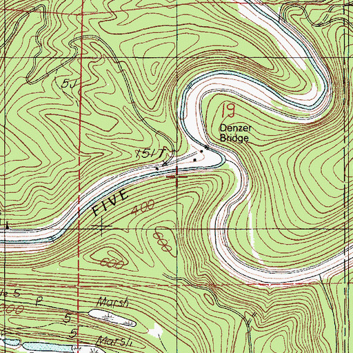 Topographic Map of Denzer Bridge, OR
