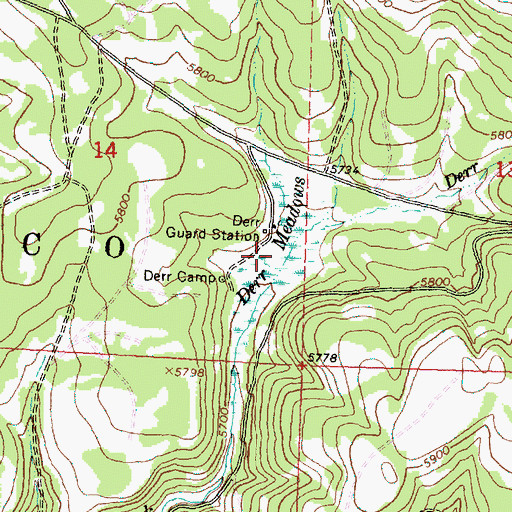 Topographic Map of Derr Meadows, OR