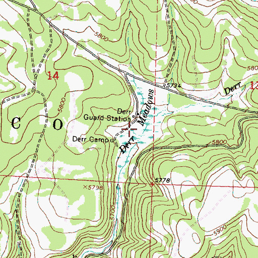 Topographic Map of Derr Meadows, OR