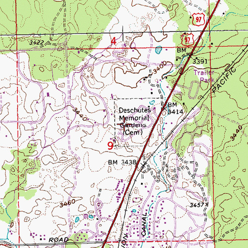Topographic Map of Deschutes Memorial Gardens, OR