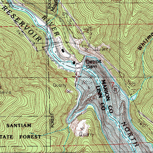 Topographic Map of Detroit Dam, OR