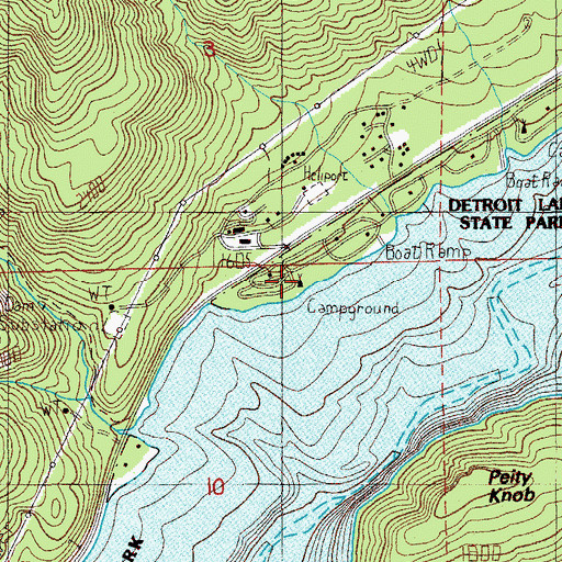 Topographic Map of Detroit Lake State Park, OR