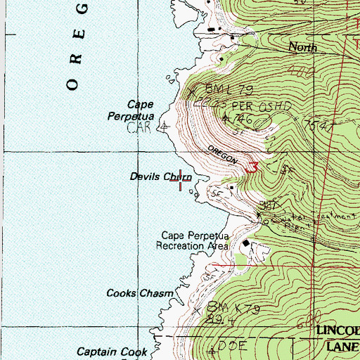 Topographic Map of Devils Churn, OR
