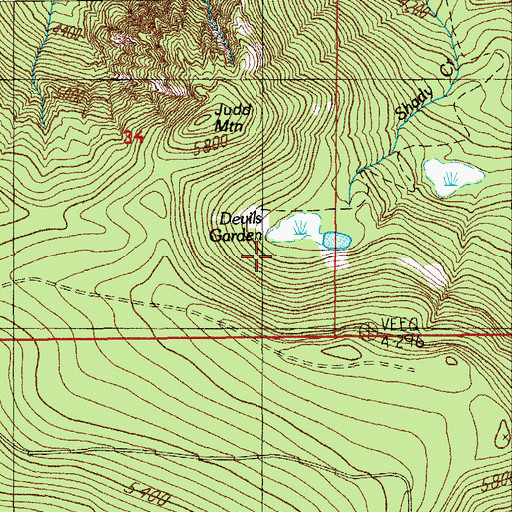 Topographic Map of Devils Garden, OR