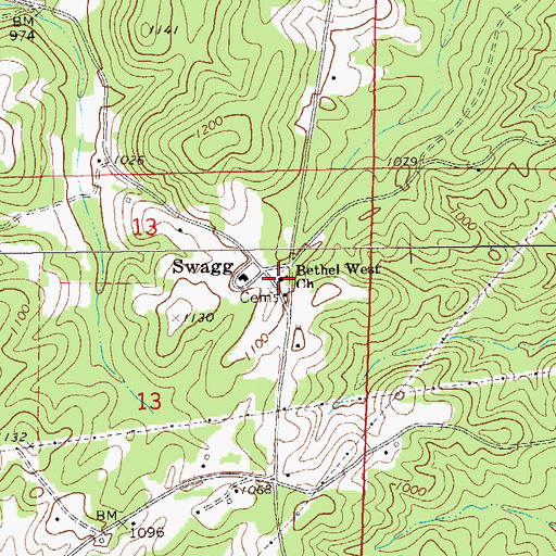 Topographic Map of Bethel West Church, AL