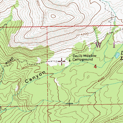 Topographic Map of Devils Meadow Campground, OR