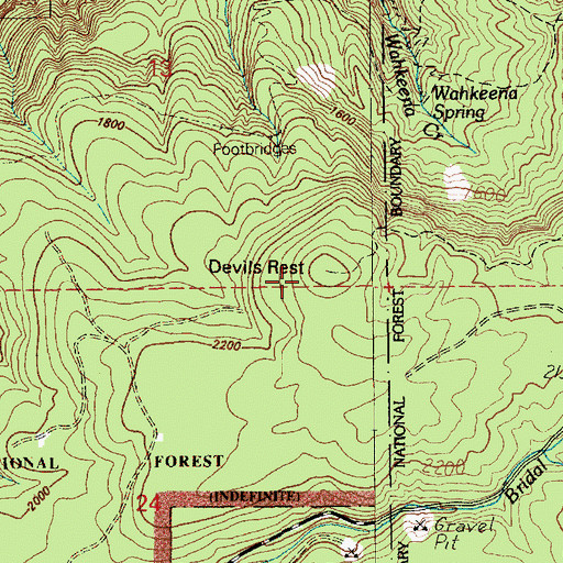 Topographic Map of Devils Rest, OR