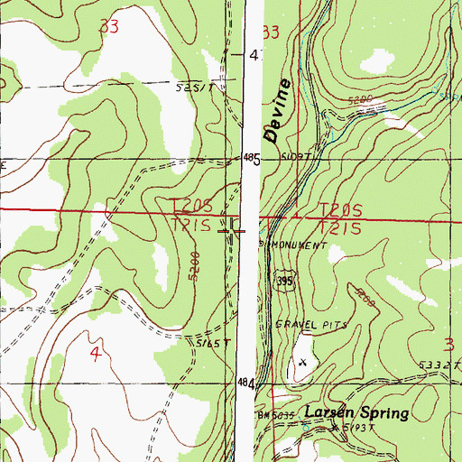 Topographic Map of Devine Monument, OR