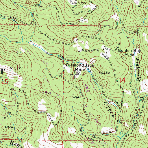 Topographic Map of Diamond Jack Mine, OR