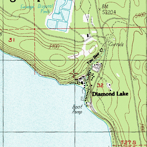 Topographic Map of Diamond Lake, OR