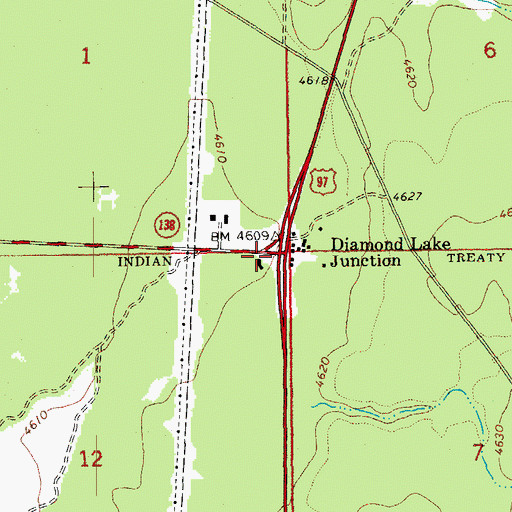 Topographic Map of Diamond Lake Junction, OR