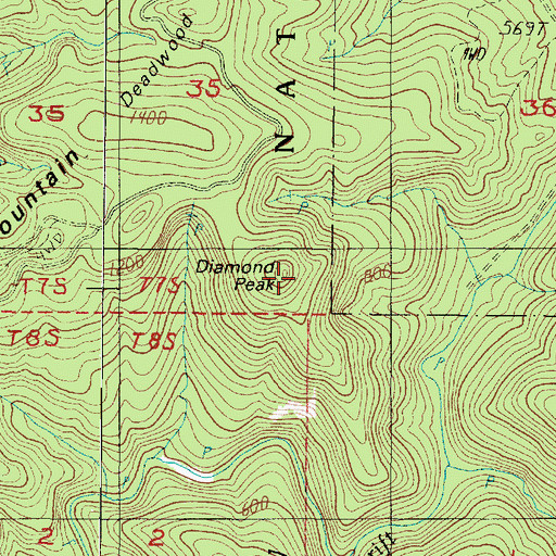 Topographic Map of Diamond Peak, OR