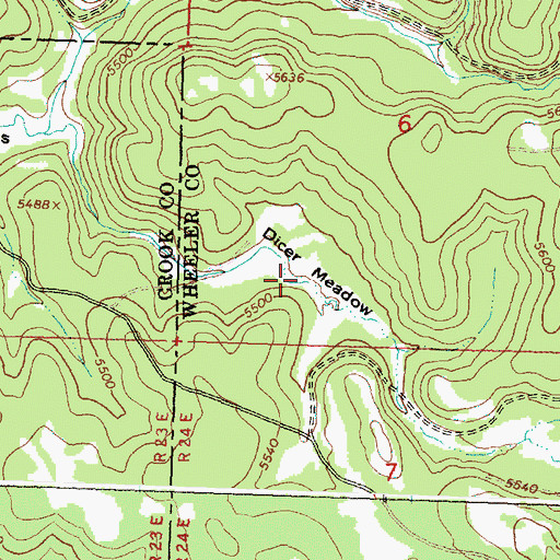 Topographic Map of Dicer Meadow, OR