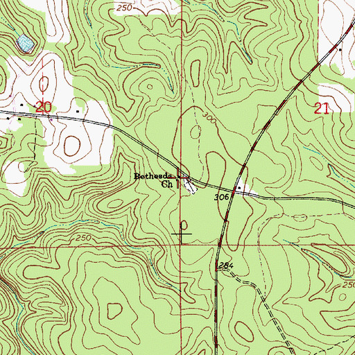 Topographic Map of Bethesda Primitive Baptist Church, AL