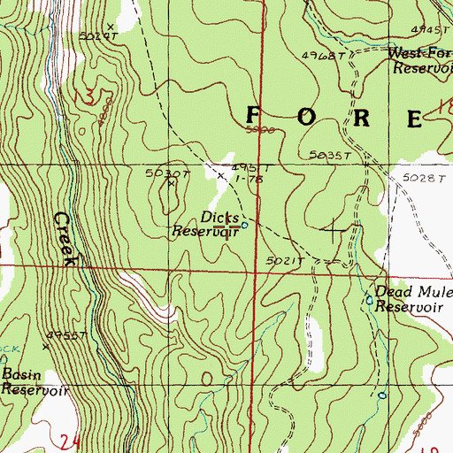 Topographic Map of Dicks Reservoir, OR