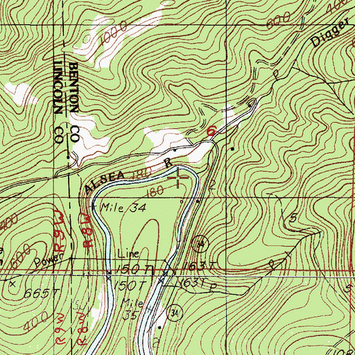 Topographic Map of Digger Creek, OR