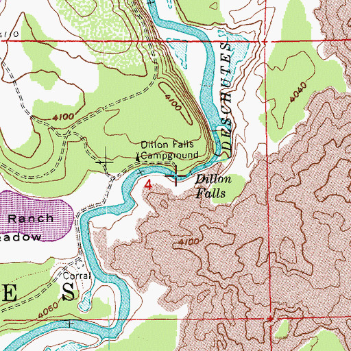 Topographic Map of Dillon Falls, OR