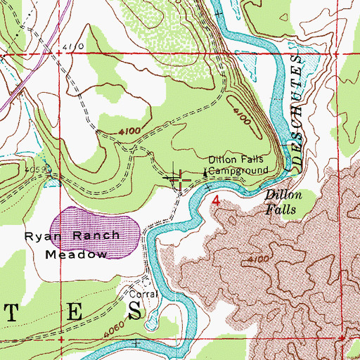 Topographic Map of Dillon Falls Recreation Site, OR